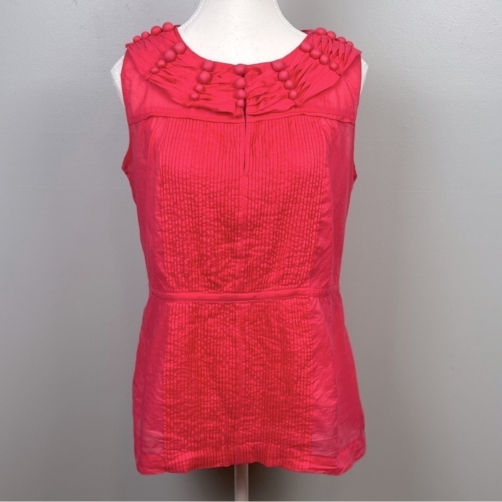 Tory Burch coral pink 100% cotton sleeveless pintuck top, size 4.